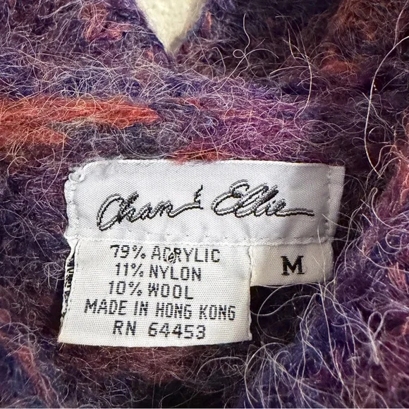 Vintage Chand Elle Fuzzy Hooded Cardigan Purple Rust Marled Wool Blend M - Picture 2 of 10